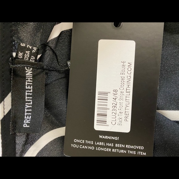PRETTY LITTLE THING NWT BLK/WHT STRIPE TIE TOP 2 - Picture 6 of 6